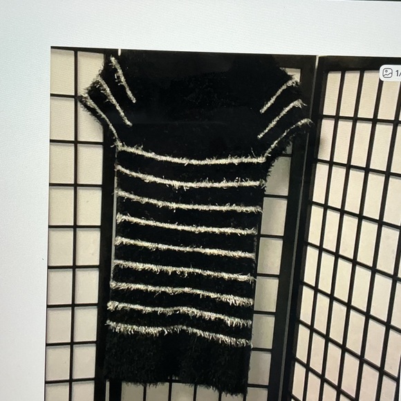 Sweaters - Striped Black & White Fuzzy Knit Mini Sweater Dress